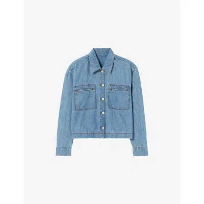 Claudie Pierlot Womens Light Blue Denim Oversized Chest-pocket Denim Shirt