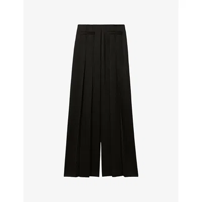 Claudie Pierlot Womens Black Pleated Wide-leg Woven Trousers