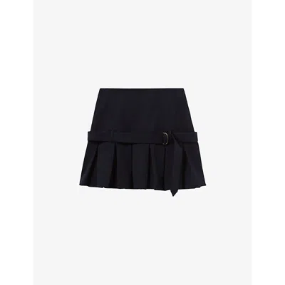 Claudie Pierlot Womens Pleated Woven Mini Skirt Bleus