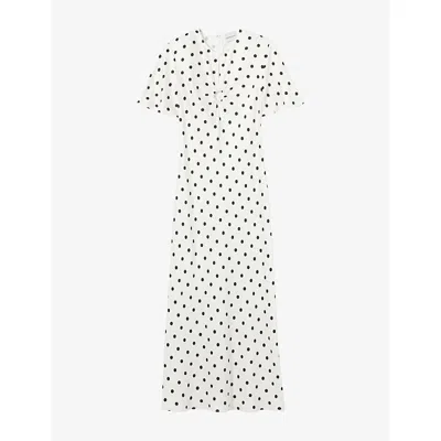 Claudie Pierlot Womens Dual-color Polka-dot Short-sleeved Satin Maxi Dress In White
