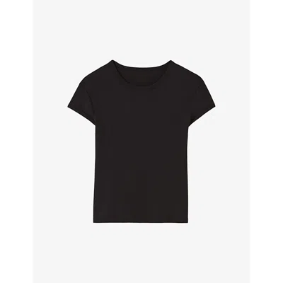 Claudie Pierlot Womens  Round-neck Regular-fit Short-sleeve Cotton T-shirt In Noir / Gris