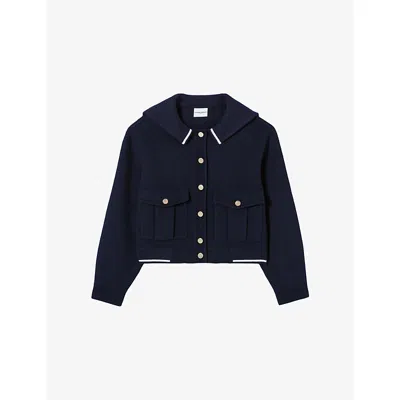 Claudie Pierlot Womens Navy Sailor-collar Contrast-trim Wool-blend Jacket In Blue