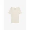 Claudie Pierlot Womens Ecru Scoop-neck Folded-shoulder Cotton T-shirt In White