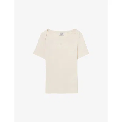 Claudie Pierlot Womens Ecru Scoop-neck Folded-shoulder Cotton T-shirt In White