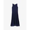 Claudie Pierlot Womens Bleus Scoop-neck Pleated-skirt Cotton Maxi Dress