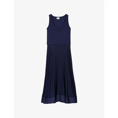 Claudie Pierlot Womens Bleus Scoop-neck Pleated-skirt Cotton Maxi Dress