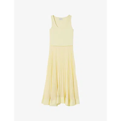 Claudie Pierlot Womens  Scoop-neck Pleated-skirt Cotton Maxi Dress In Jaunes / Oranges