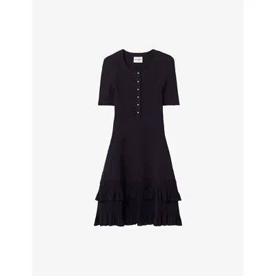 Claudie Pierlot Womens Navy Short-sleeved Ribbed Knitted Mini Dress In Pink