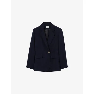 Claudie Pierlot Womens Navy Single-breasted Notch-lapel Woven Blazer