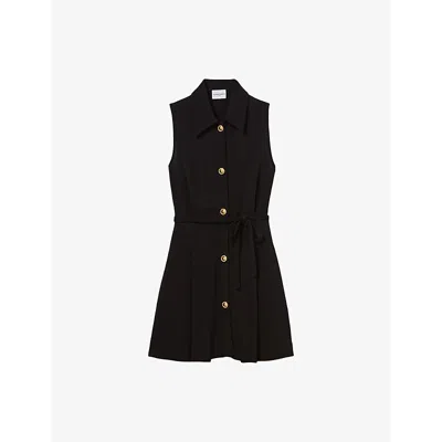 Claudie Pierlot Womens  Sleeveless Belted Woven Mini Dress In Noir / Gris