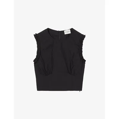 Claudie Pierlot Womens Navy Sleeveless Cropped Cotton-blend Top In Black
