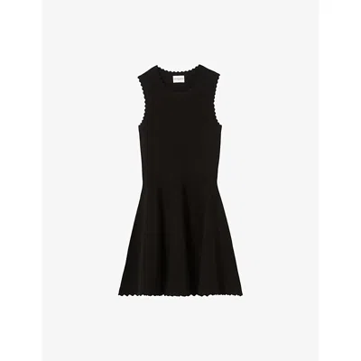 Claudie Pierlot Womens  Sleeveless Flared-skirt Knitted Mini Dress In Noir / Gris