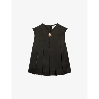 Claudie Pierlot Womens Black Sleeveless Flower-embellished Woven Top