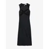 Claudie Pierlot Womens Sleeveless Lace-appliqué Satin Midi Dress Navy In Blue