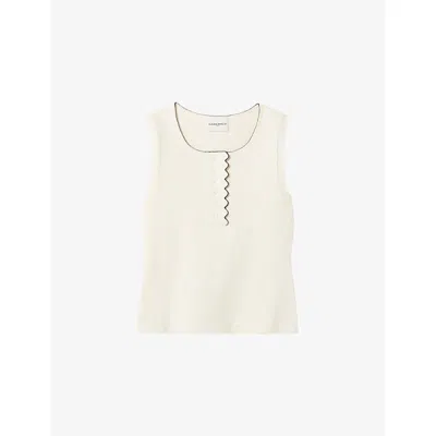 Claudie Pierlot Womens Ecru Sleeveless Scalloped-trim Knitted Top In Neutral
