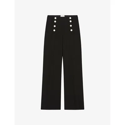 CLAUDIE PIERLOT WOMENS NOIR / GRIS STRAIGHT-LEG MID-RISE WOVEN TROUSERS