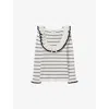 Claudie Pierlot Womens  Stripe Frill-collar Long-sleeve Knit Top In Bleus