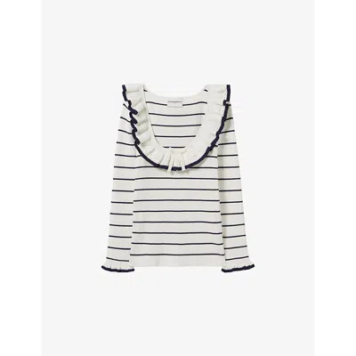 Claudie Pierlot Womens  Stripe Frill-collar Long-sleeve Knit Top In Bleus