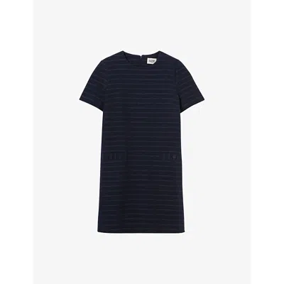 Claudie Pierlot Womens Stripe-pattern Shift-silhouette Cotton-blend Mini Dress Bleus