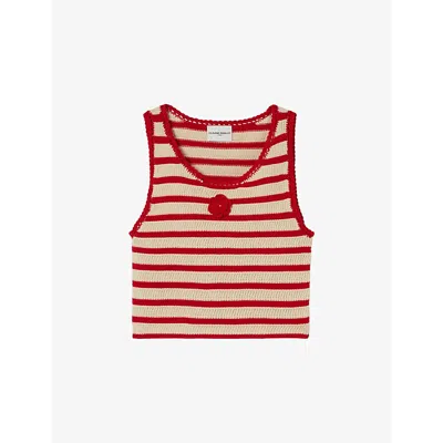 Claudie Pierlot Womens Roses Striped Cotton Knitted Tank Top In Red