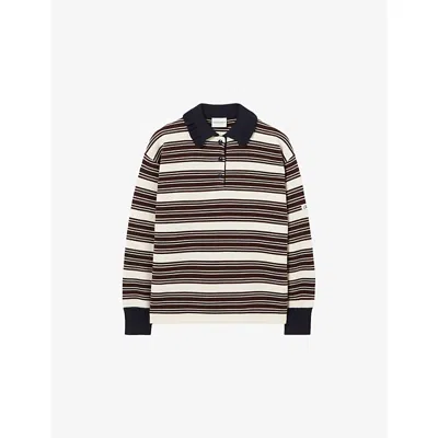 Claudie Pierlot Womens Striped Frill-collar Knitted Jumper Brown