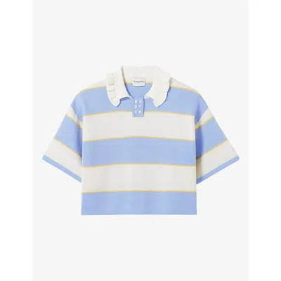Claudie Pierlot Womens Office Blue Striped Relaxed-fit Knitted Polo