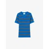 Claudie Pierlot Womens Bleus Striped Short-sleeved Knitted Top Xs In Bleus