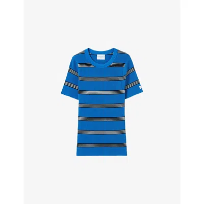 Claudie Pierlot Womens Bleus Striped Short-sleeved Knitted Top Xs