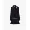 Claudie Pierlot Womens Navy Striped-trim Pleated Stretch-knit Mini Dress In Blue