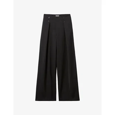 Claudie Pierlot Womens Black Tailored Wide-leg Wool-blend Trousers
