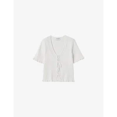 Claudie Pierlot Womens Naturels Tie-front Cropped Stretch-knit Top