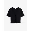Claudie Pierlot Womens  Tie-front Cropped Stretch-knit Top In Noir / Gris
