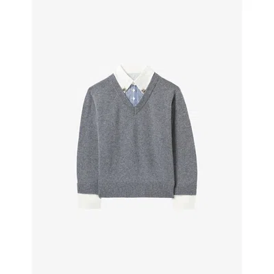 Claudie Pierlot Womens Mottled Grey Two-in-one Wool And Cotton Jumper In Gray