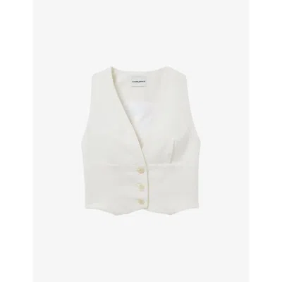 Claudie Pierlot Womens V-neck Cropped Woven Waistcoat Naturels