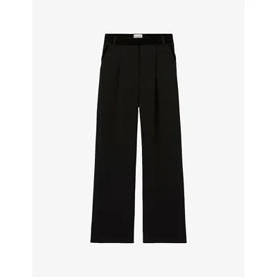 Claudie Pierlot Womens Black Velvet-trim Straight-leg Tailored Stretch-woven Trousers