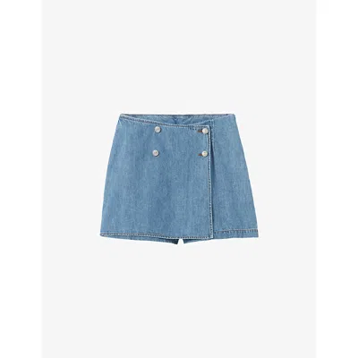 Claudie Pierlot Womens Light Blue Denim Wrap-front Mid-rise Denim Skort
