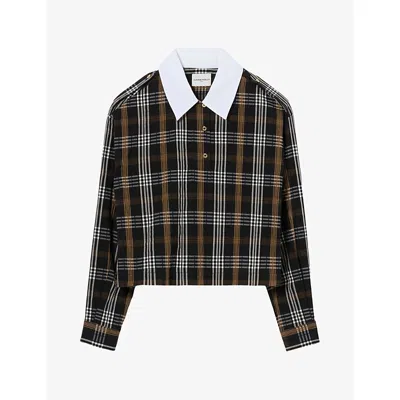 Claudie Pierlot Womens Collared Check-print Stretch Cotton-blend Blouse Multicolored