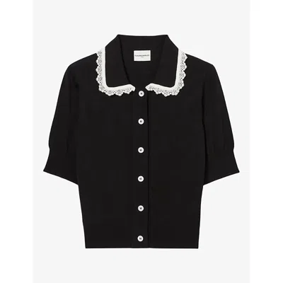 Claudie Pierlot Womens Collared Short-sleeve Knitted Cardigan Dual-color