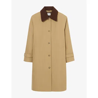 Claudie Pierlot Womens Corduroy-collar Longline Cotton-blend Trench Coat Beige