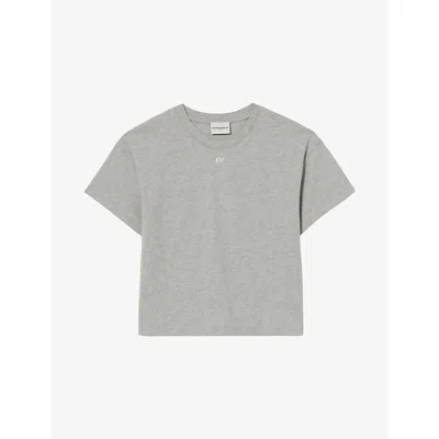CLAUDIE PIERLOT WOMENS NOIR / GRIS CP-EMBROIDERED COTTON-JERSEY T-SHIRT