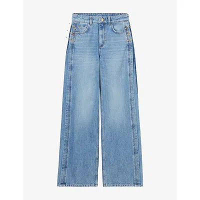 Claudie Pierlot Womens Cut-out Straight-leg Denim Jeans Blue Denim