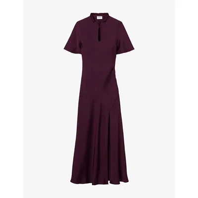 Claudie Pierlot Womens Short-sleeved Keyhole Satin Midi Dress Dark Dahlia In Purple