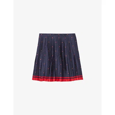 Claudie Pierlot Womens Abstract-print Pleated Satin Mini Skirt Dark Print