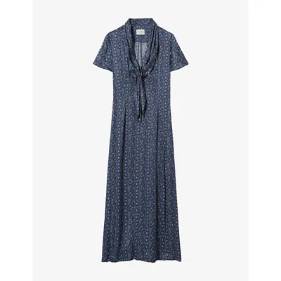 Claudie Pierlot Womens Floral-print Short-sleeved Woven Maxi Dress Dark Print