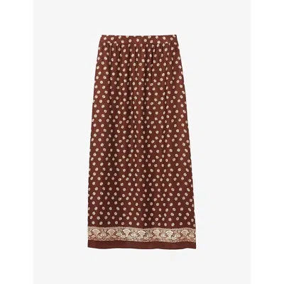 Claudie Pierlot Womens Dark Print Flowy Graphic-print Woven Maxi Skirt In Brown