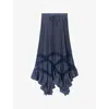 Claudie Pierlot Womens Dark Print Pleated Tile-print Woven Maxi Skirt In Blue