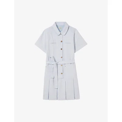 Claudie Pierlot Womens  Peter Pan-collar Pleated Denim Mini Dress In Denim - Jean
