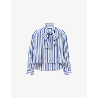 Claudie Pierlot Womens  Bow-collar Stripe Long-sleeve Cotton Shirt In Divers