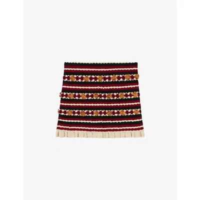 Claudie Pierlot Womens Divers Crochet-trim Ruffle-hem Knitted Mini Skirt