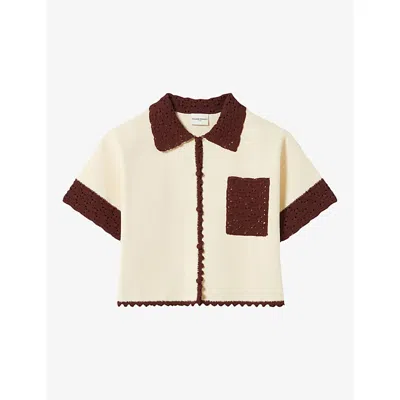 Claudie Pierlot Womens Divers Crochet-trim Short-sleeved Stretch-knit Shirt
